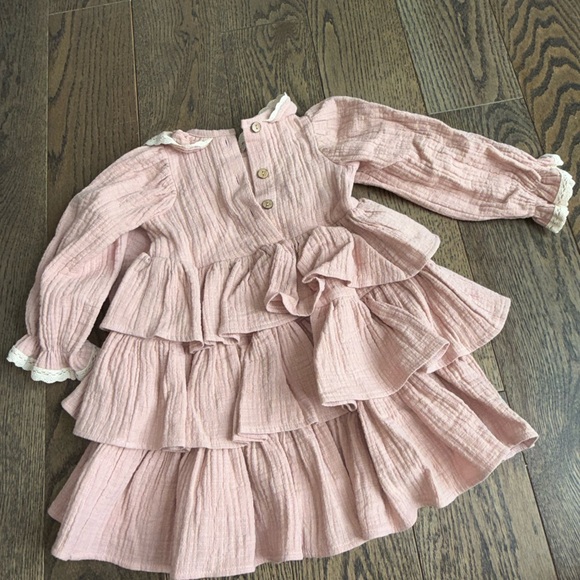 Pink Ruffled Kids Dress custom handmade in poland 100% organic cotton 2T 18-24 m - Picture 12 of 14